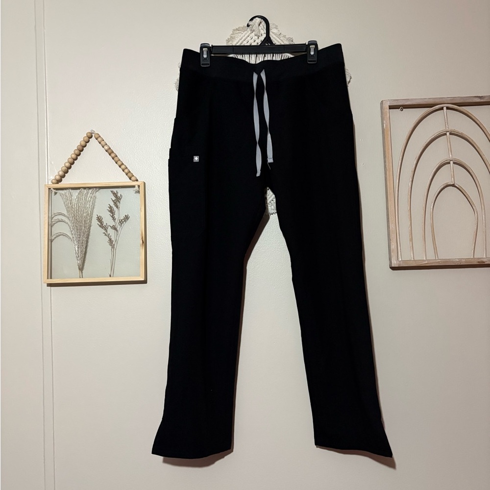 Figs Black Scrub Pants with Gray Drawstring